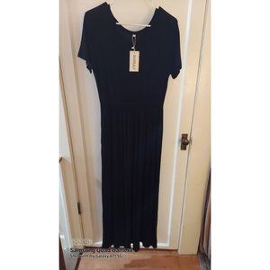 Long black Casual flowy dress with soft cotton feel